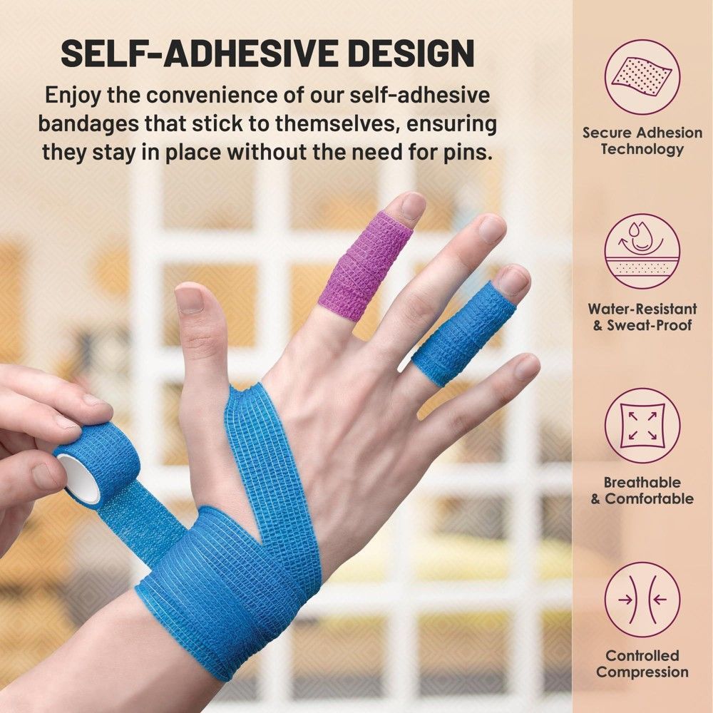 Fillteán Bandage Comhtháite Féin-Chloí le haghaidh Comhbhrú agus Tacaíocht | Rolla cuimilt éasca, saor ó LaTeX, Breathable, Neamh-duillín